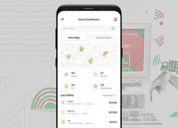 SmartBin mobile app home dashboard for garbage collector identification